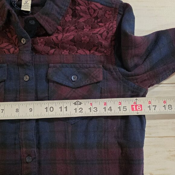 Silver Jeans Flannel Lace Button Up Shirt Burgundy Red Cozy Relaxed NEW Girls 12 - Picture 6 of 8